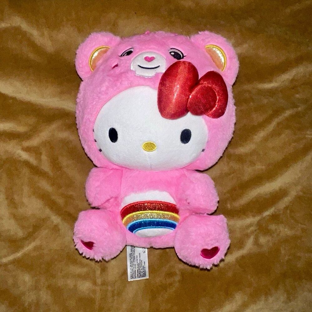 Care Bears Hello Kitty Pink/White Beanie Plush Bear Stuffed Animal 10 in (2024)